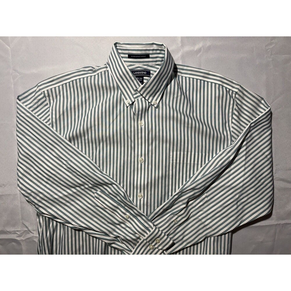 Lands' End Men’s Green Stripe Button-Down Shirt